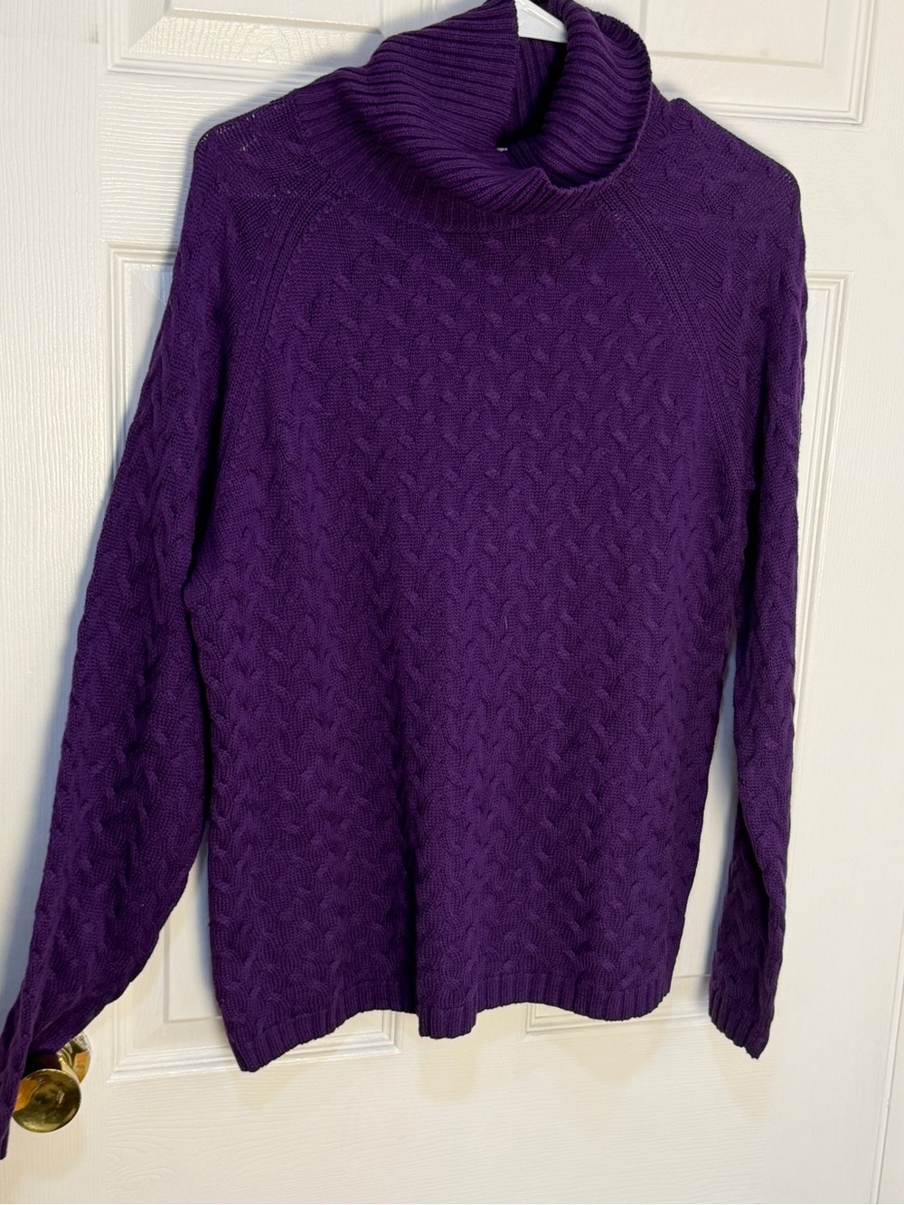 Purple Turtleneck Cable Knit Sweater - Women L 14